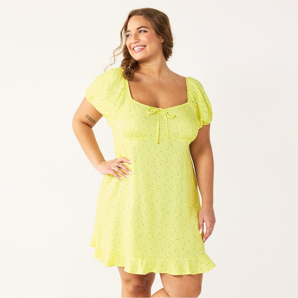 SO Yellow Floral Print Front-Tie Milkmaid Peasant Mini Dress, NWT, Size XL